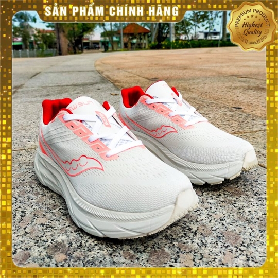 [HOT] Giày Chạy Bộ Nữ Newsun 2024 Màu Trắng Viền Cam Nhạt