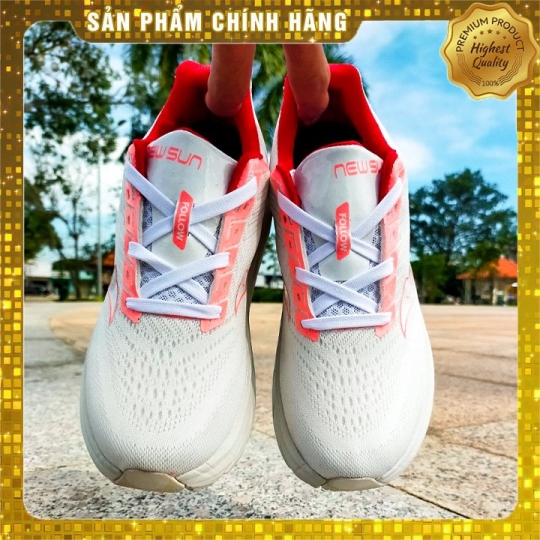 [HOT] Giày Chạy Bộ Nữ Newsun 2024 Màu Trắng Viền Cam Nhạt