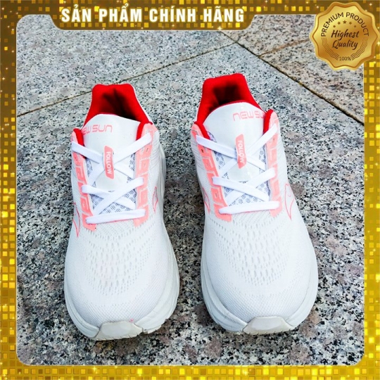 [HOT] Giày Chạy Bộ Nữ Newsun 2024 Màu Trắng Viền Cam Nhạt